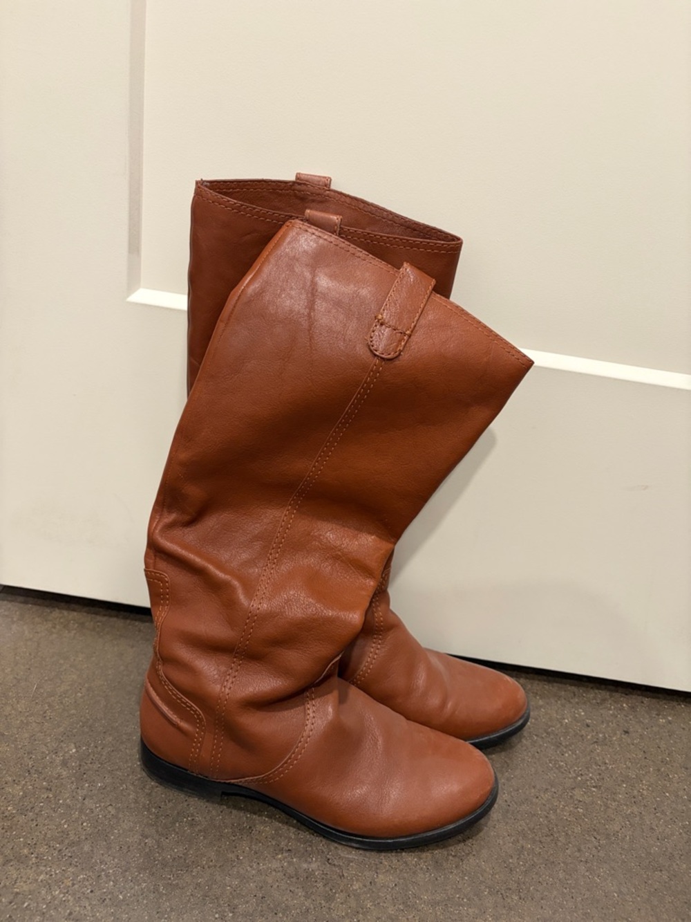 Classic Tall Leather Riding Boots - Cognac Brown
